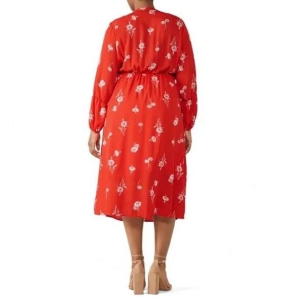 B Collection by Bobeau Womens Plus Size 3X Floral Print Shirt Dress in Red - Picture 2 of 10